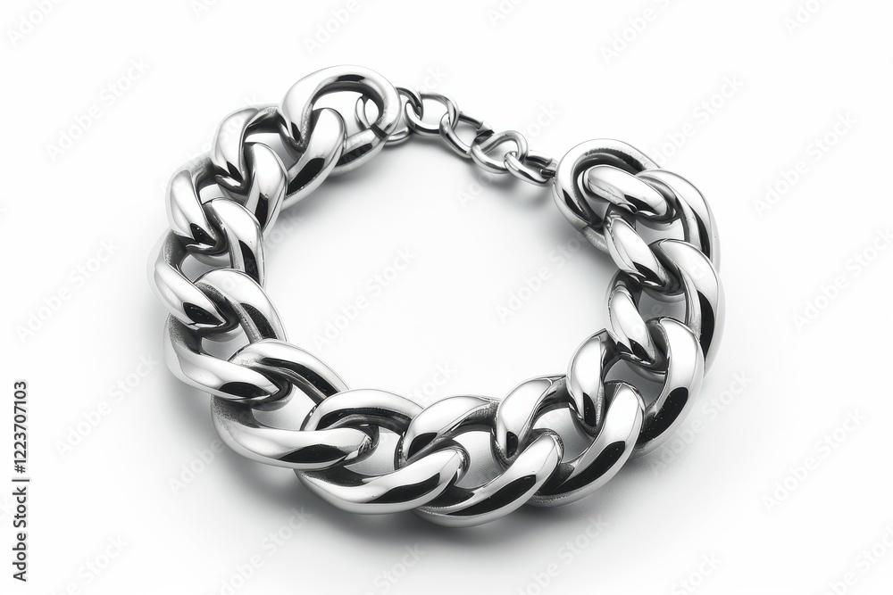 Obraz premium Elegant silver chain bracelet showcasing intricate links and a polished shine, perfect for any occasion and personal style isolated on transparent background