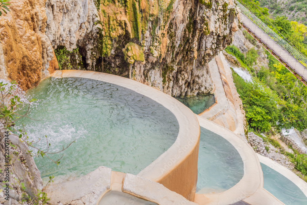 Grutas Tolantongo, natural hot springs and caves in Mexico. Adventure, eco-tourism, and natural wellness destination concept