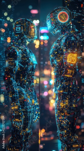 Cyberpunk showdown ai robots symbolizing uschina rivalry photo