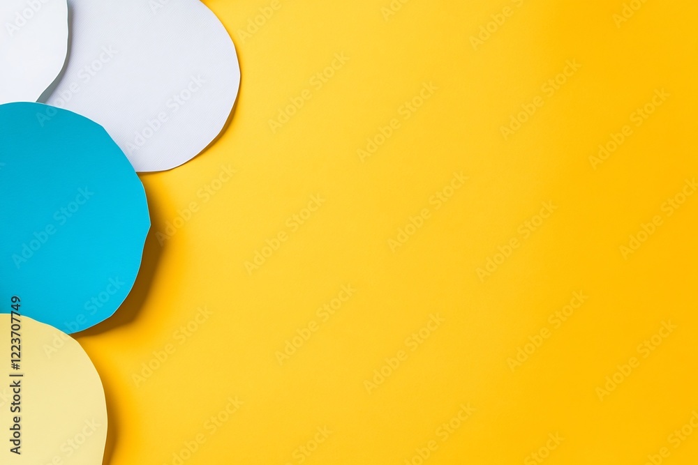 Colorful paper circles on yellow background, copy space Colorful paper circles on yellow background, copy space