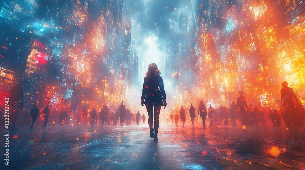 Solitary Figure in a Futuristic Metropolis: A Digital Painting Solitary Figure in a Futuristic Metropolis: A Digital Painting