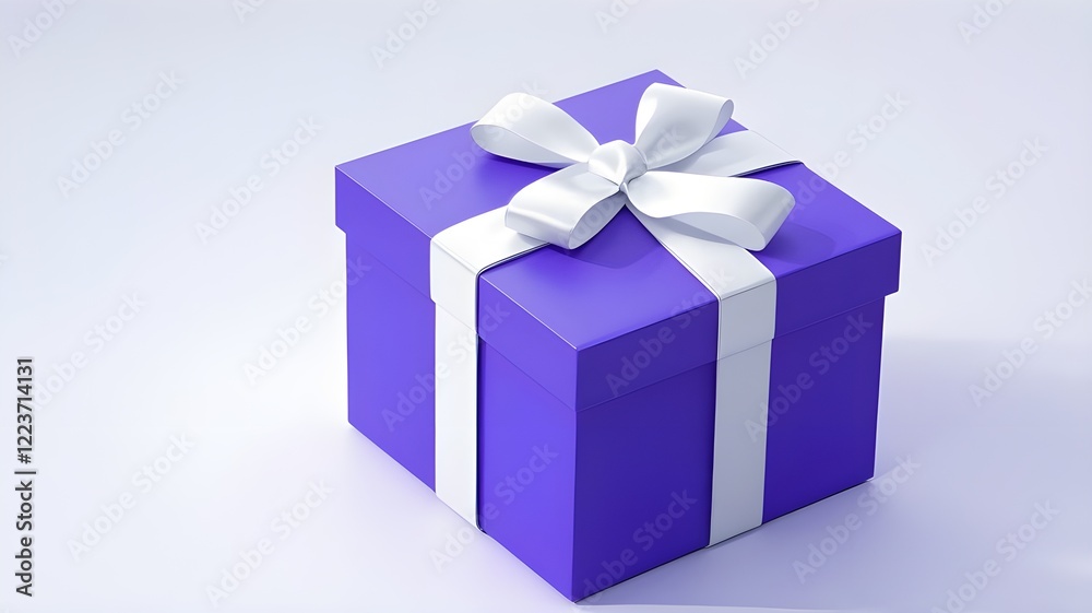 Purple gift box with white ribbon isolated on white background. Purple gift box with white ribbon isolated on white background.