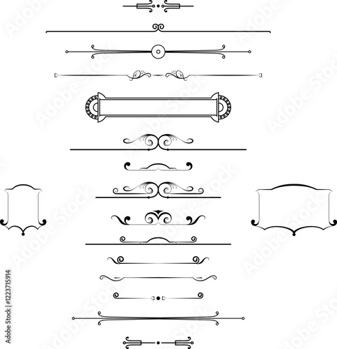 vector black and white decorative text separators made of stylized elements, vintage