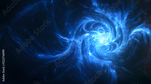 Abstract image of blue light streaks radiating from a central point, creating a dynamic and futuristic feel. the dark background enhances the vibrant blue glow. Stellar Path. Illustration