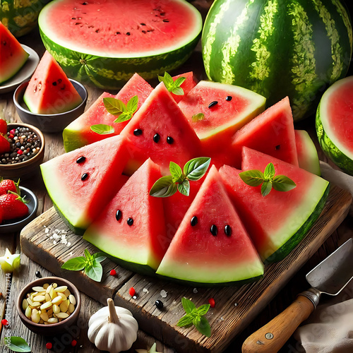 Set of Watermelon on a white background cutout
 photo