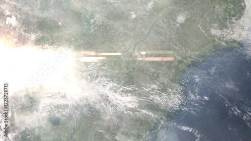 Zooming in on Hernandarias, Paraguay frome space - Perfect for Travel Intros and Backgrounds. Realistic 3D Animation.