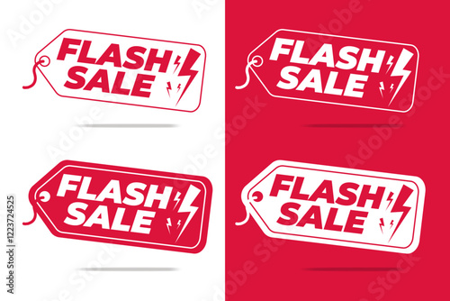Flash sale tag design collection with lightning bolt icon. Flash sale tag label design in red and white for promotions