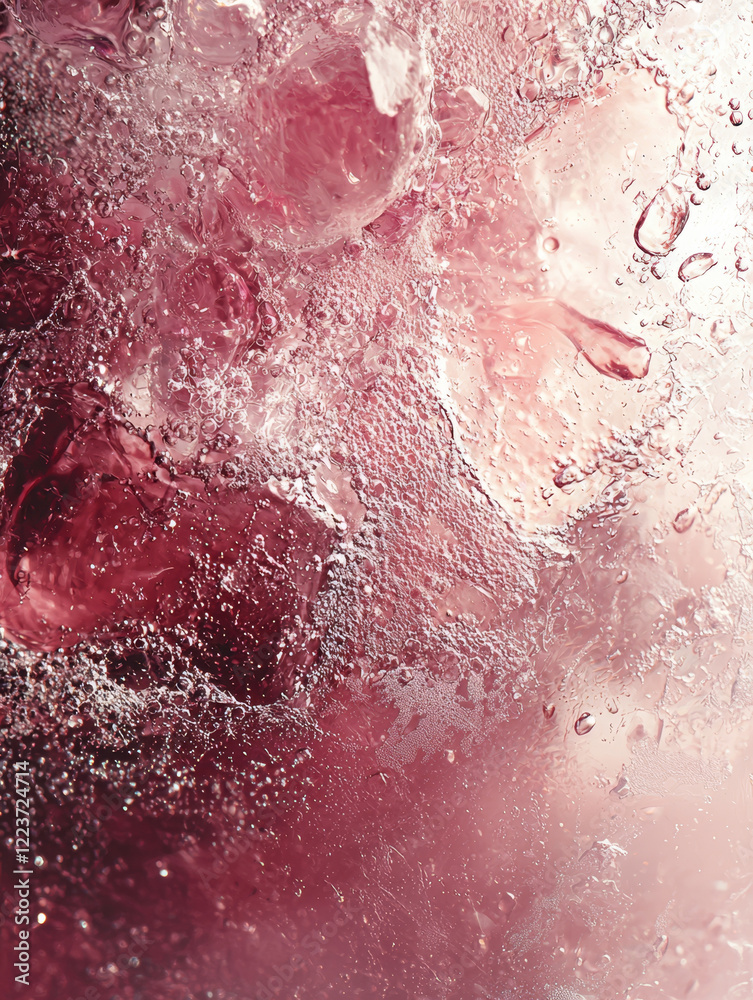 Fototapeta premium Crimson liquid, ice, bubbles: a frozen moment.
