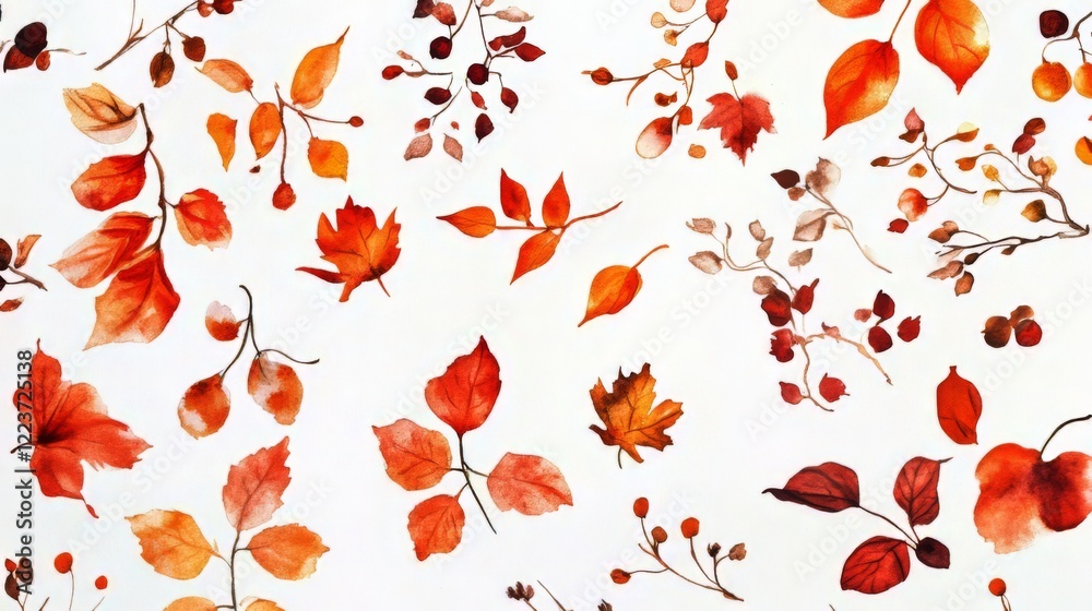Fototapeta premium Autumn Watercolor Leaves and Branches Pattern Design