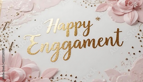 Elegant Gold Lettering Engagement Card with Pink Floral Accents