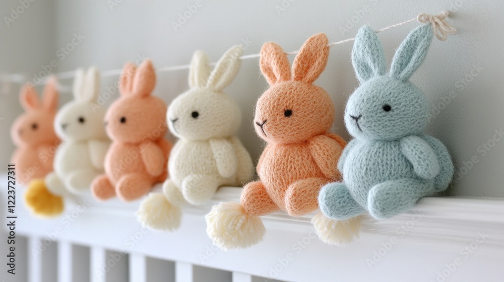 Obraz premium Bunny-shaped garland made from pastel felt adds charm to festive decor