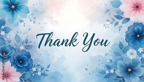 Serene Blue and Pink Floral Watercolor Thank You Card