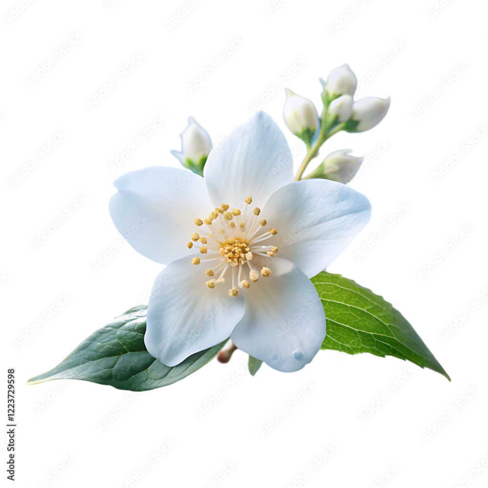 Obraz premium Beautiful White Jasmine Flower Blossom Spring Nature Pure Soft Leaf Bloom Plant 