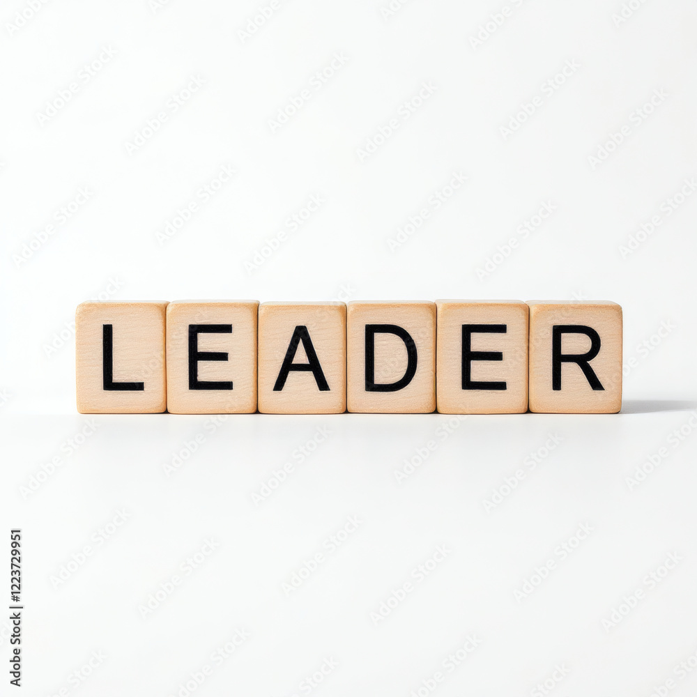 Inspirational business concept with LEADER text on wooden blocks, symbolizing leadership, success, and strategic planning on a clean white background. Inspirational business concept with LEADER text on wooden blocks, symbolizing leadership, success, and strategic planning on a clean white background.