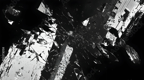 Black and White Image of a Broken Mirror Representing a Fragmented Reflection-