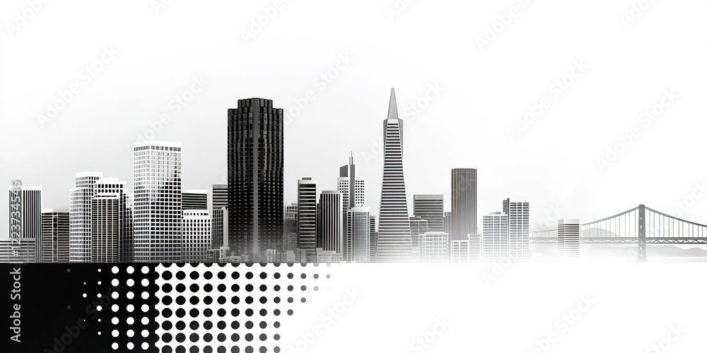 Fototapeta premium Black and white urban silhouette with geometric details and modern style. Generated with AI.
