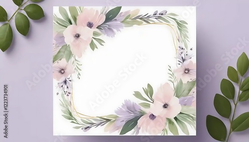 Elegant Watercolor Floral Frame: Soft Pink and Lavender Blooms