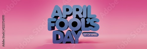 A 3D render of a creative minimalist April Fool's Day poster design. There's a large text that says 
