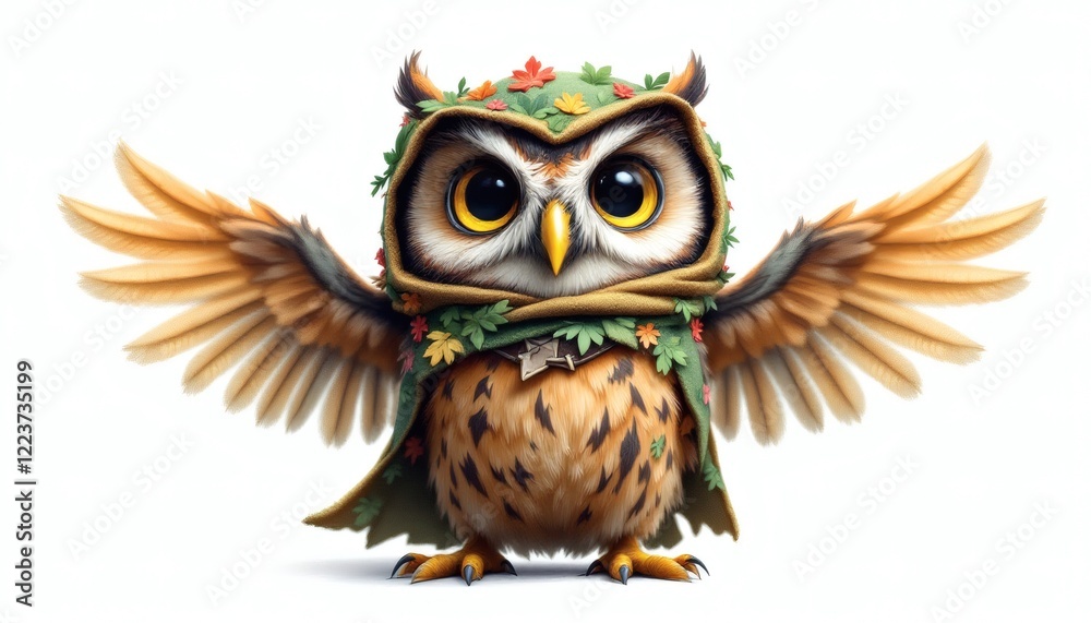 Naklejka premium Adorable Autumn Owl Illustration Digital Art Print