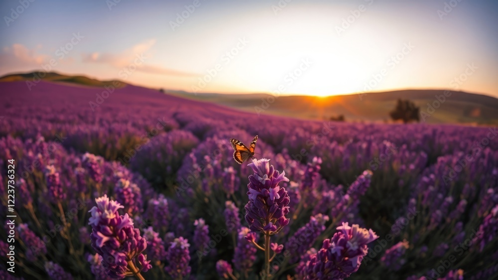 Fototapeta premium Golden Hour Over Lavender Landscape