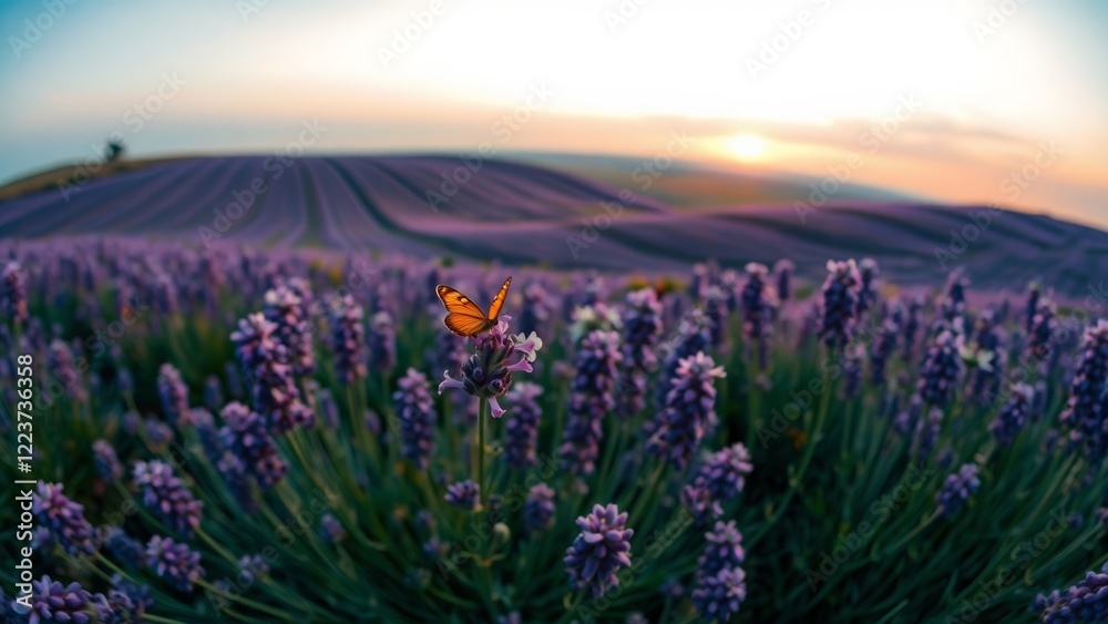Fototapeta premium Butterfly's Journey Through Lavender Blooms