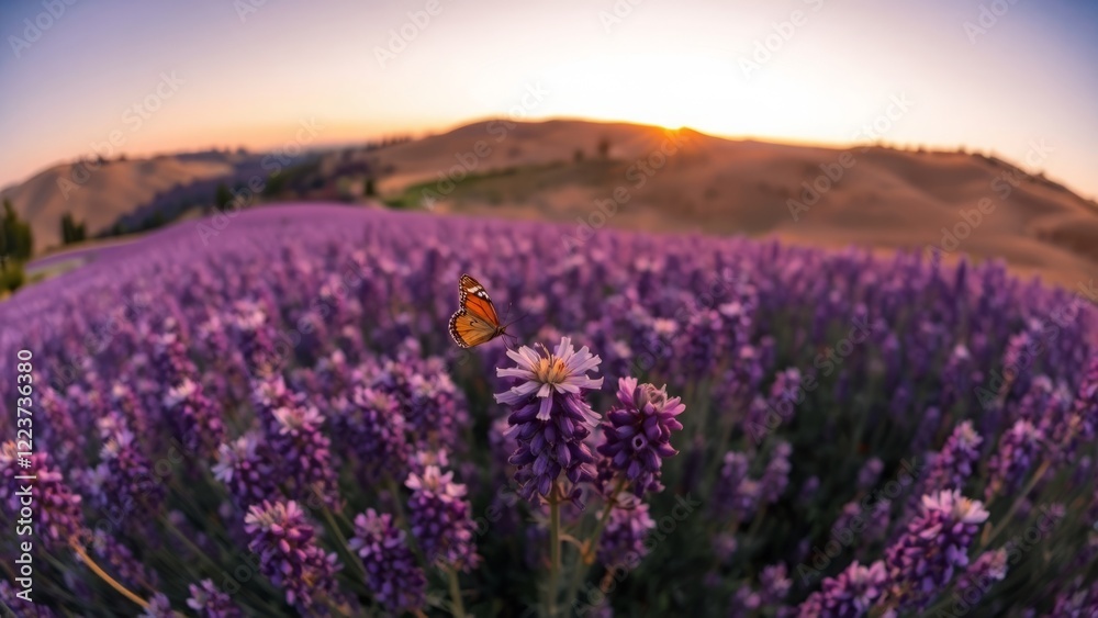 Fototapeta premium Serene Evening Lavender and Butterfly