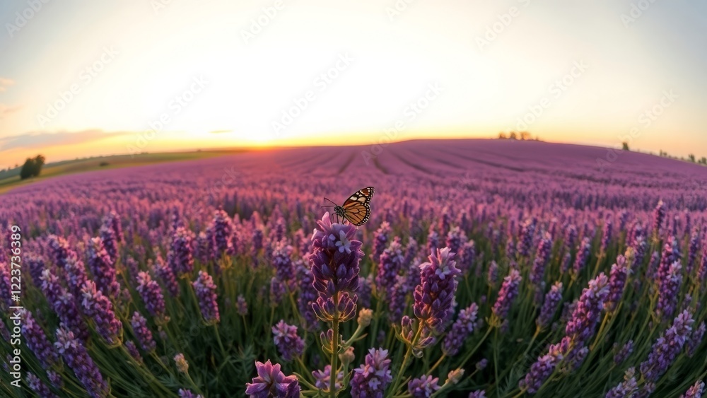 Obraz premium Warm Twilight and Blooming Lavender Field