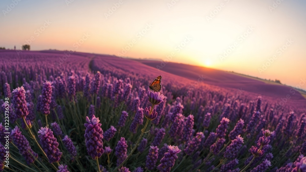 Fototapeta premium Endless Lavender Under Golden Sunset