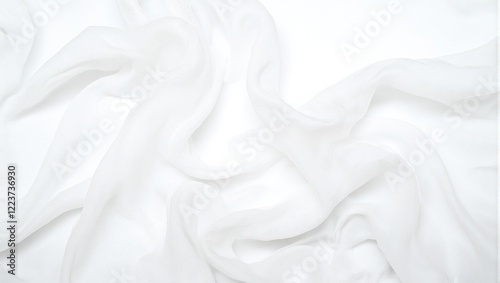 Elegant white organza fabric with soft pleats transparent texture and reflective surface