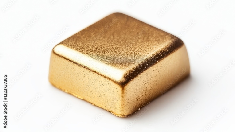 Professional gold square chocolate wrapper with glossy highlights, isolated against a pure white background, showcasing elegance Professional gold square chocolate wrapper with glossy highlights, isolated against a pure white background, showcasing elegance