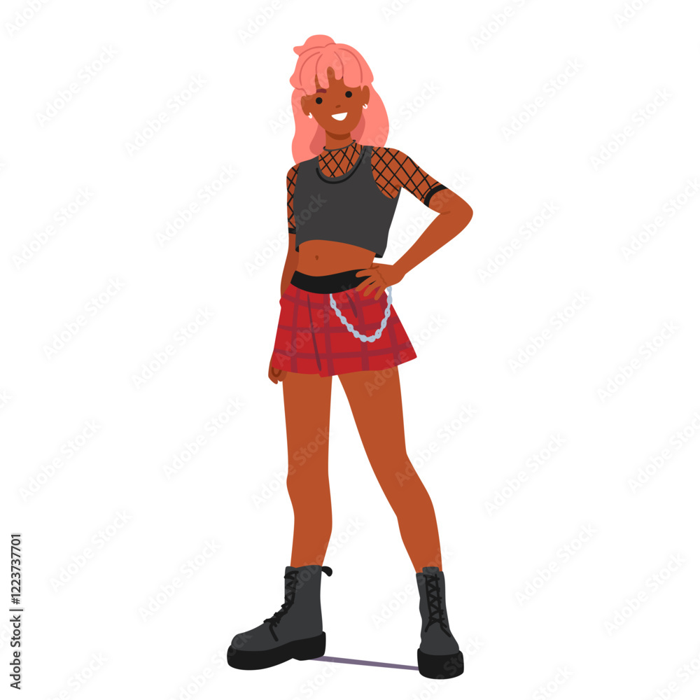Girl teenager wearing trendy outfit ultra cool emo style casual clothes vector illustration Girl teenager wearing trendy outfit ultra cool emo style casual clothes vector illustration