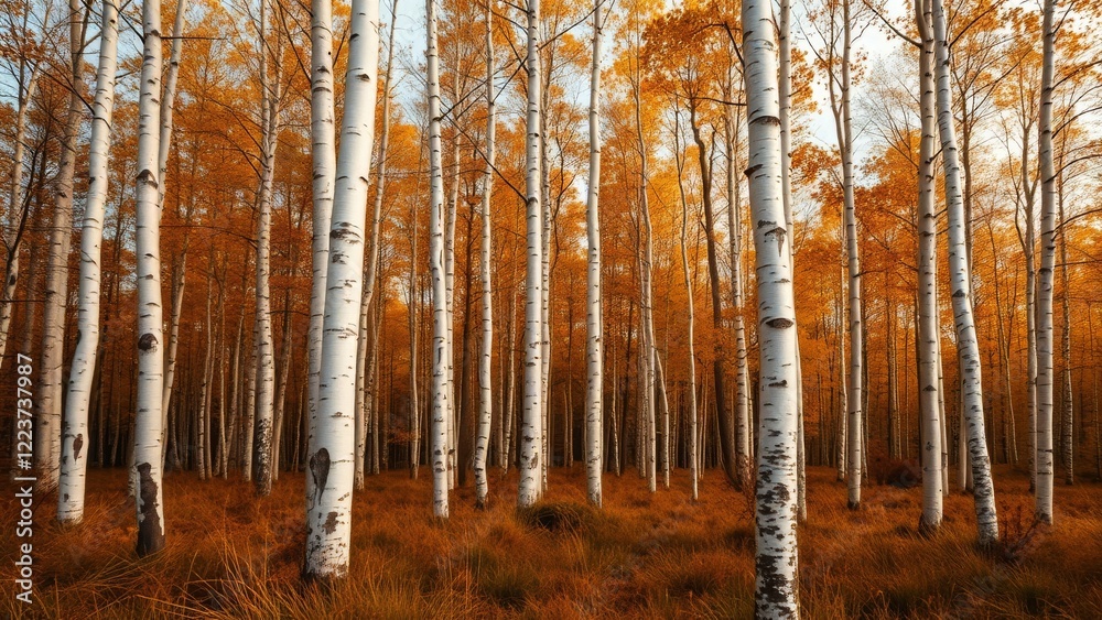 Obraz premium Autumnal Magic in a Birch Forest