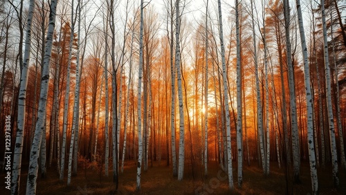 Wallpaper Mural White Birch Trunks in Autumn Glow Torontodigital.ca