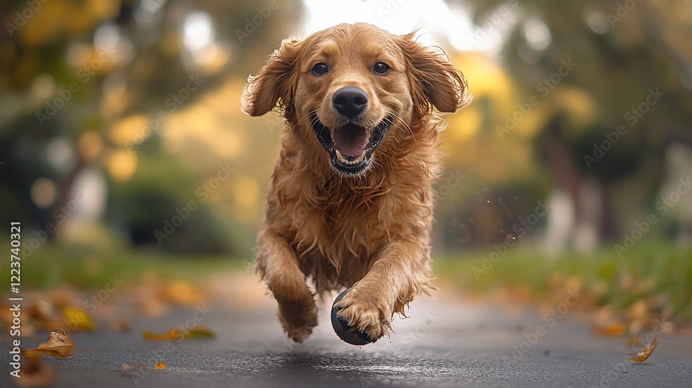 Golden Retriever Joyful Run in Autumn Golden Retriever Joyful Run in Autumn