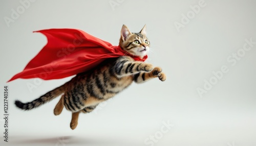 Flying Superhero Cat in Red Cape Amazing Pet Photo