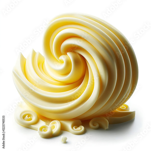 Curls of fresh butter isolated on white
 photo