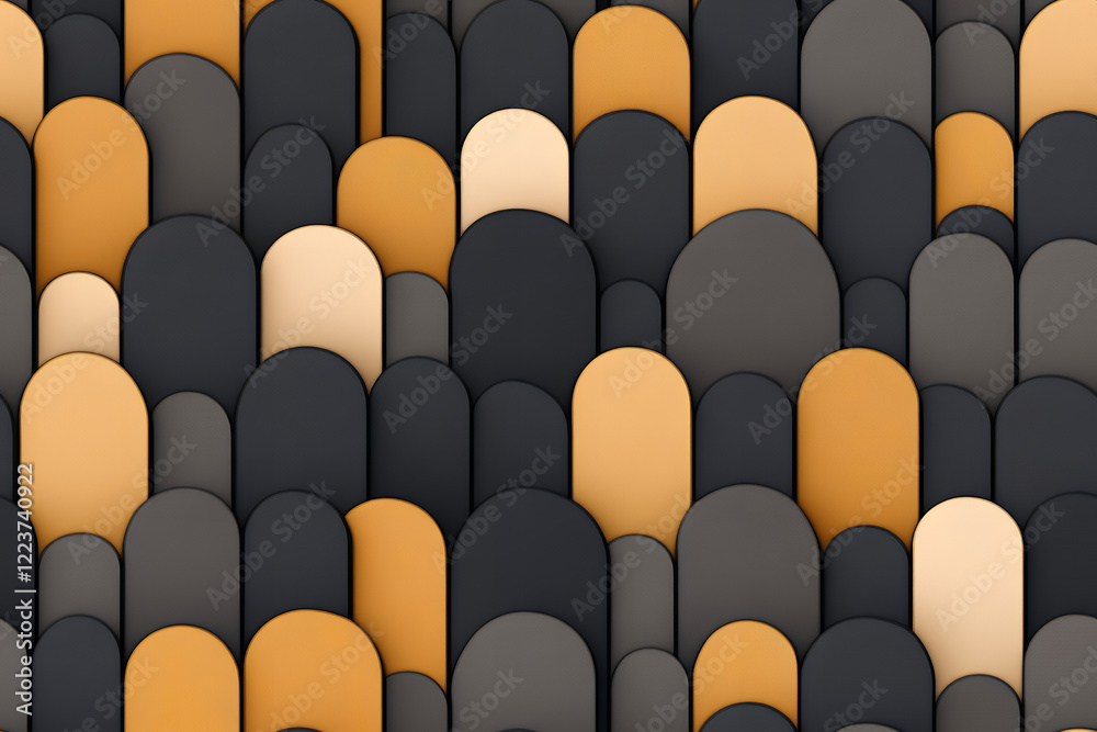 Obraz premium Seamless pattern of different sizes gold and black arches with modern geometric textures for elegant luxury backgrounds