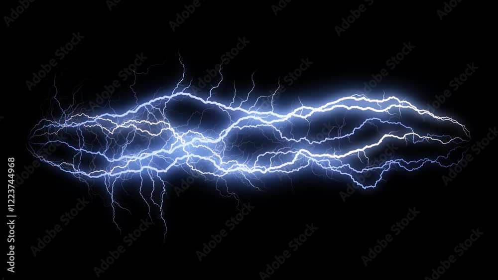 Striking bright electric lightning bolt. Glowing thunderbolt animation. Powerful energy. Loop. Embedded alpha channel
