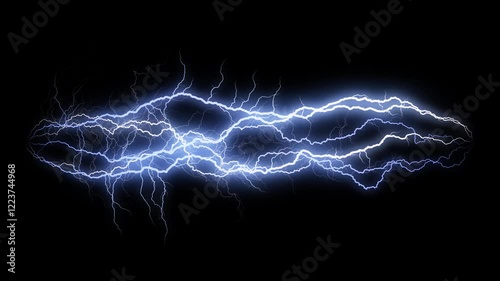 Striking bright electric lightning bolt. Glowing thunderbolt animation. Powerful energy. Loop. Embedded alpha channel