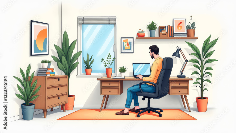 Fototapeta premium organized space of the home office, representing the structured remote work