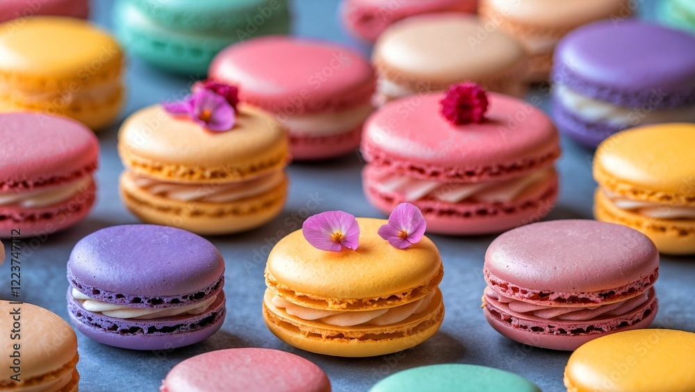 Fototapeta premium Colorful array of french macarons delight