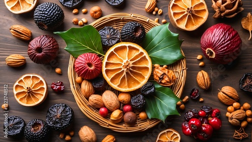 Tu bishvat celebration with dried fruits and nuts photo