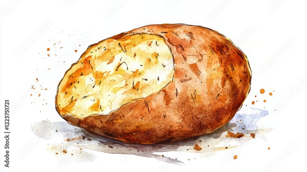 Baked Potato Watercolor Illustration - A Delicious and Healthy Dish Baked Potato Watercolor Illustration - A Delicious and Healthy Dish