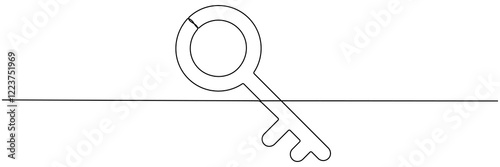 Ancient key continuous one line drawing. Hand drawn private security symbol. Vector illustration isolated on white.