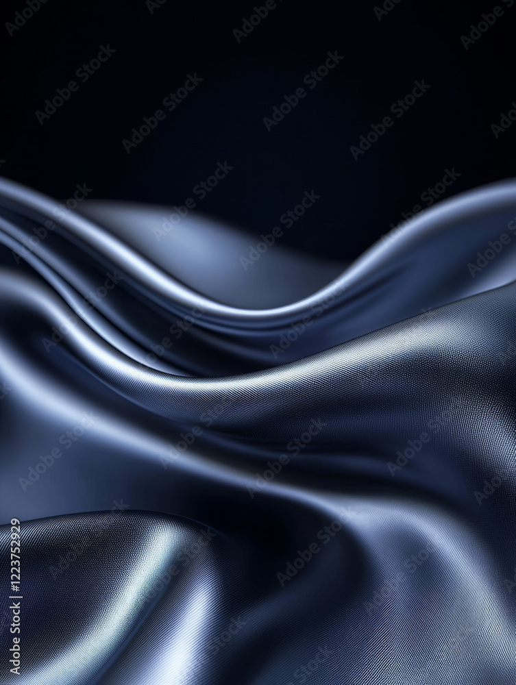 Fototapeta premium Dark blue silk fabric, flowing elegantly.