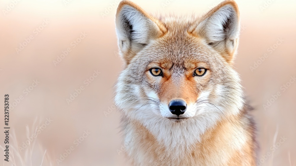Coyotes in prairie, alert gaze, blurred background, wildlife photography for nature documentaries Coyotes in prairie, alert gaze, blurred background, wildlife photography for nature documentaries