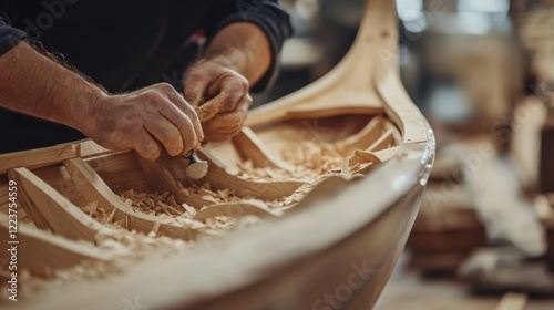 A close-up shot of a carpenter crafting intricate woodwork for a luxury yacht interior, Yacht interior carpentry scene, Artisanal and detailed style