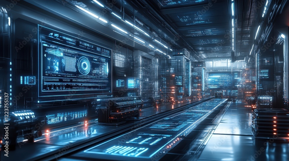 Naklejka premium Futuristic Data Center Server Room with Advanced Technology