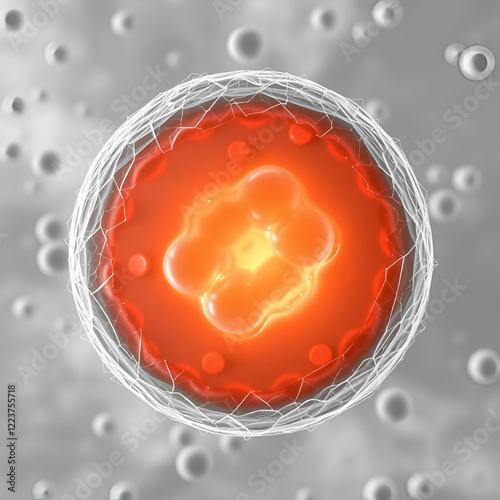 Megakaryocyte large cell found in the bone marrow producing platelets or thrombocytes with with a lobulated polyploid nucleus to ensure blood clotting to prevent over bleeding photo