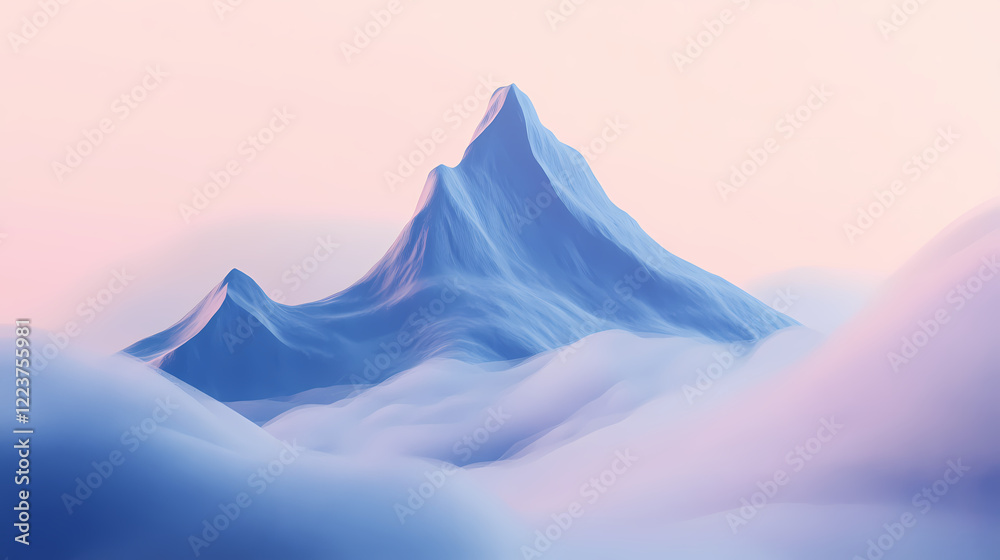 Veiled mountain ridges tower, illuminated by silvery light reflections, as whispers of fog banks swirl around. Whispering Peak. Illustration Veiled mountain ridges tower, illuminated by silvery light reflections, as whispers of fog banks swirl around. Whispering Peak. Illustration